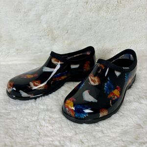 Sloggers Garden Clog Slip-On Shoes Black Rooster Chicken Women's Size 7